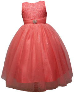 GIRLS DRESSES W/BROACH (CORAL)